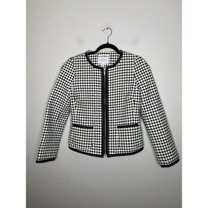 Banana Republic Womens Black & White Oatmeal Zip Up Blazer Jacket Size 6